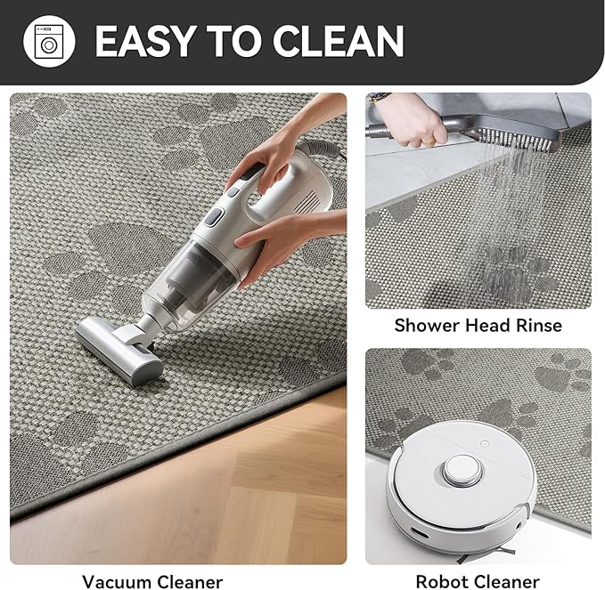 Kitchen Mats for Floor, Super Absorbent Kitchen Rugs Non Slip Washable, Rubber Backing Soft Woven Linen Embroidery Runner Rug, Standing Mat Kitchen Sink Mat, Easy to Clean, Gray 17x47