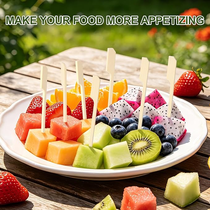300PCS Cocktail Picks Bamboo Skewers for Appetizers, Paddle Wooden Skewers, 4.7 IN Fancy Flat Toothpicks for Appetizers, Bamboo Sticks for Sandwich Fruit Party Supplies Charcuterie Boards Accessories