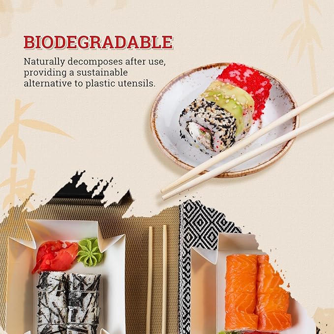 52USA Disposable Bamboo Chopsticks (200 Sets), 9" Individually Wrapped Wooden Chopsticks Bulk, Eco-Friendly, Smooth & Splinter-Free, Perfect for Sushi, Noodles, Asian Cuisine, Takeout & Parties