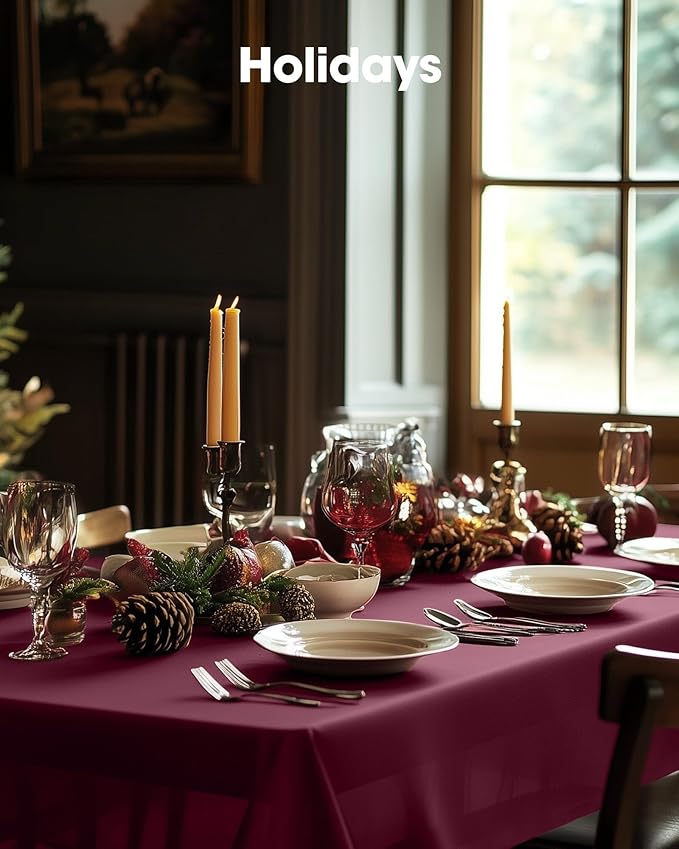 Pureegg Plastic Table Cloth Disposable 10 Pack, 54 x 108 Inch Table Cloths, Party, Thanksgiving Decorations, Harvest, Fall Tablecloths, Rectangle, Maroon Plastic Cover, Leakproof & Sturdy, Burgundy
