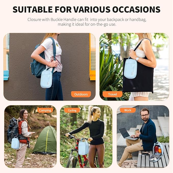 NOL Natural Organic Lifestyle Insulated Lunch Bag for Adult - Snack Bag Lunch Cooler Bag Soft Lunch Tote Bag for Work, Light blue