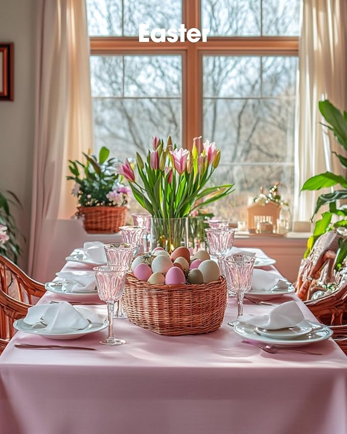 Pureegg Plastic Table Cloth Disposable 3 Pack, 54x108 Inch Rectangular Table Cloth, Leakproof Table Cover for Party, Picnic, Easter Party, Valentines, Mothers Day Decorations, Pink