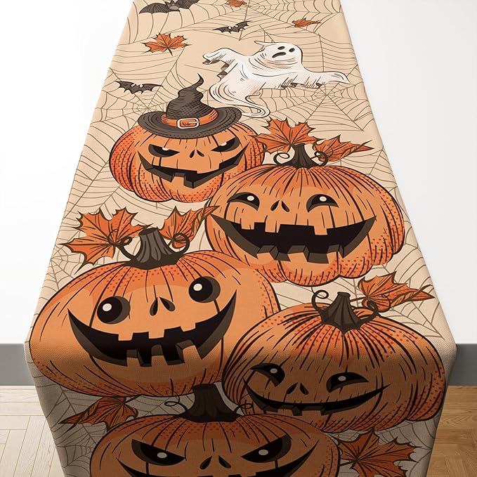 OHOME Halloween Decor Indoor - Table Runner Indoor Outdoor - Halloween Decorations Party Favors Supplies Backdrop Tablecloth for Home Office Kitchen