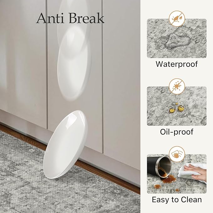 GENIMO Kitchen Mats for Floor, Washable Anti Fatigue Mat for Cushioned, 17.3"x59", Waterproof Kitchen Rugs, Non Slip Foam Comfort Standing Mat Rug for Home, Runner, Sink, Laundry, Stone Gray