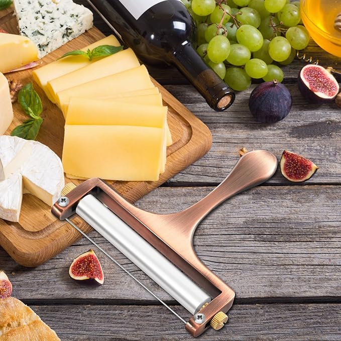 TOPULORS Cheese Slicer - Cheese Cutter - Stainless Steel Wire Cheese Slicer for Mozzarella, Cheddar, Gouda, And More Block Cheese - Heavy Duty Slicer With 1 Extra Replacement Cutting Wire