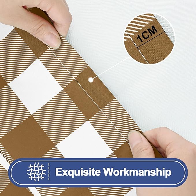 Smiry Picnic Table Cloth 2 Pack, Waterproof Elastic Fitted Tablecloths for 8FT Rectangle Tables, Washable Polyester Buffalo Plaid Tablecloth for Camping, Dining & Outdoor (Brown & White, 30" x 96")