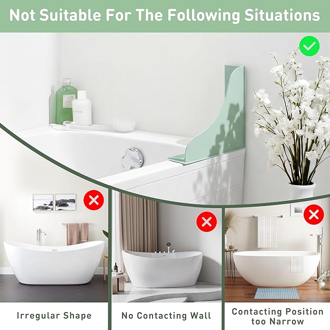 Roslim No-Adhesive 2-Pack All-Silicone Shower Splash Guard with Strong Suction Cups, Reusable Bath Tub Corner Water Blocker for Secure Seal，Keep Water in Shower or Bath, One-Piece Design, Mint Green