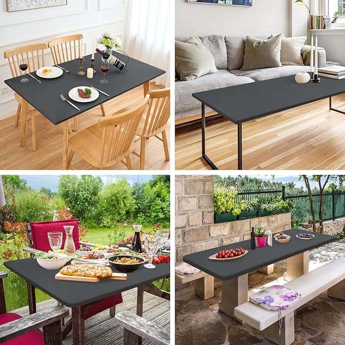 Fitted Rectangle Tablecloth 30 x 72 Inch Elastic Table Cloth for 6ft Table, Stretch Spandex Table Cover Grey Washable Polyester Table Top Cap Cover for Dining Picnic Camping Indoor and Outdoor