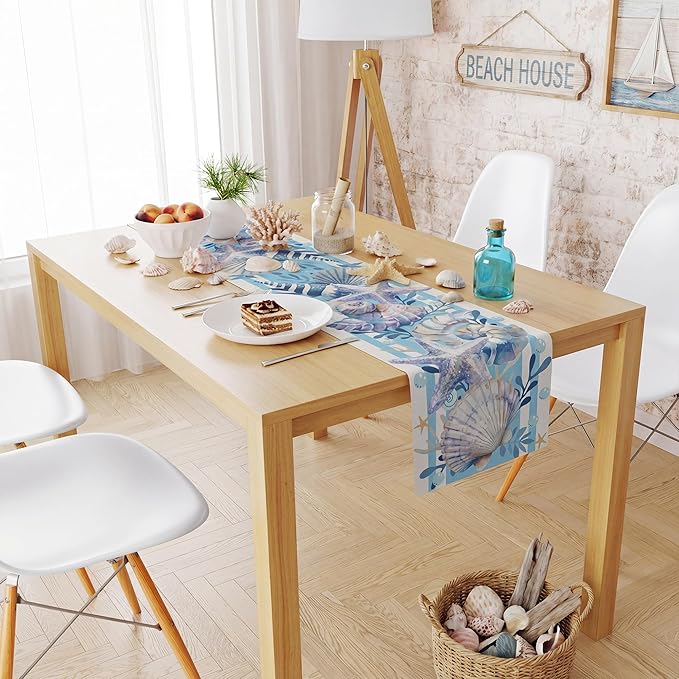 Beach Party Decorations - Sea Shell Starfish Table Runner | Summer Decor for Beach Themed Birthday Party Favors - Ocean Dining Table Decoration for Pool Outdoor Indoor