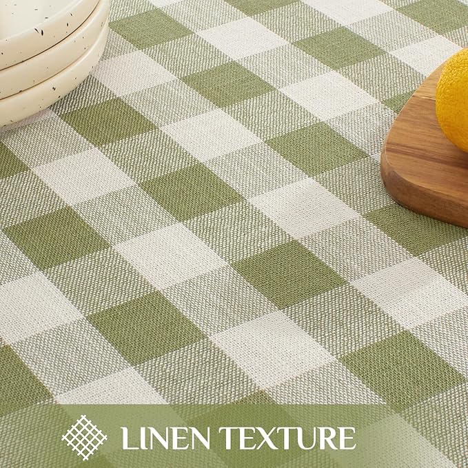 Softalker Outdoor Checkered Tablecloth Square, Spring Summer Linen Cotton Gingham Table Cloth with Tassel, Heavy Duty Wrinkle Free Buffalo Plaid Table Cover for Picnic Camping - 55 x 55 Inch, Sage