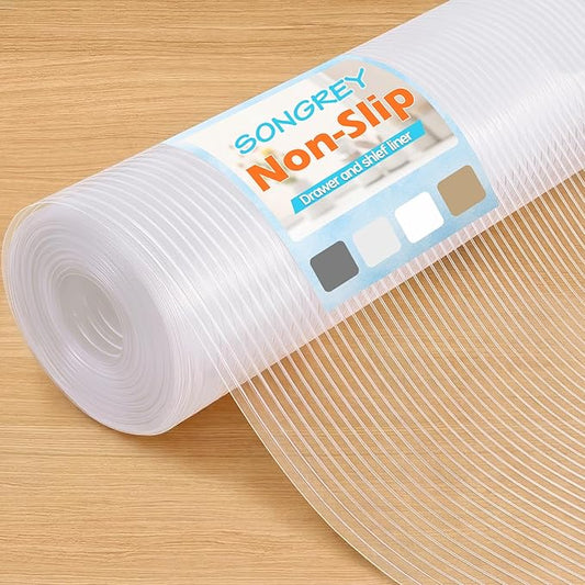 Songrey Non-Adhesive Shelf Liner, 23.6IN x 10FT Waterproof Cabinet & Drawer Liner, EVA Material Non-Slip Mat for Kitchen Cupboard, Refrigerator, Easy to Cut, Washable, Clear