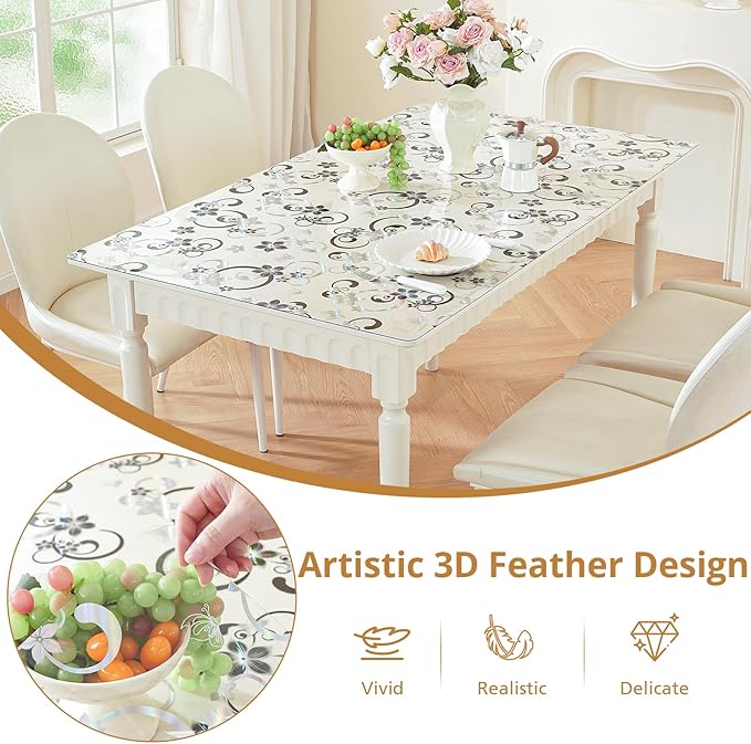 LovePads Floral Clear Table Cover Protector - 42 x 60 Inch Thick Plastic Table Cloth, Waterproof PVC Desk Mat for Dining Room Table, Wood Furniture Topper, Anti-Scratch Desk Pad for Kids Writing,