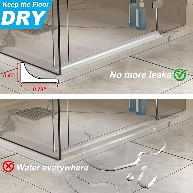 67Inch Shower Threshold Water Dam, Self-Adhesive Silicone Shower Barrier Water Stopper Shower Door Bottom Seal Strip Shower Splash Guard for Bathroom Kitchen Bathtub