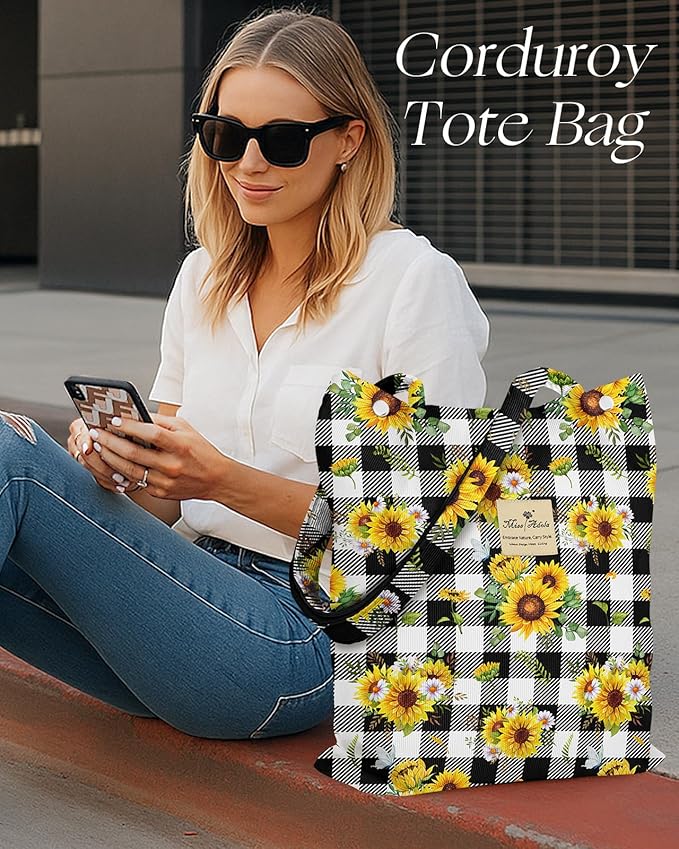 Miss Adola Corduroy Tote Bag for Women - Reusable Totes with Magnetic Buckle & Pocket Aesthetic Design Work Grocery Bags