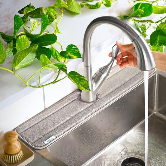 Ternal Original SINKMAT 24in XL Faucet Splash Guard Extra Long Microfiber Sink Drip Catcher Mat Non Slip Countertop Protector Drying Pad Kitchen Bathroom RV Machine Washable [Grey]