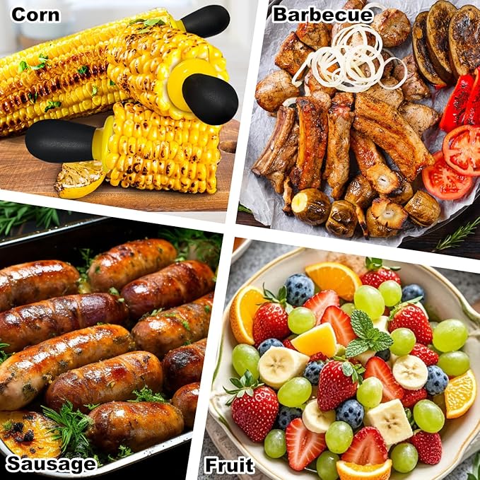 12 Pcs/6 Pairs Corn Holders, Stainless Steel Corn Cob Holders Corn on The Cob Skewers for Home Cooking BBQ Parties Camping, Yellow-Black