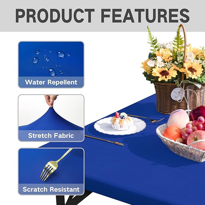 Square Fitted Table Cover Elastic Tablecloth Stretch Spandex Table Top Cover Table Topper Cap for Dining Kitchen Home Party Blue 36X36 Inch