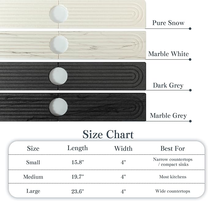Stone Faucet Mat for Kitchen Sink, Quick Drying Mats, Water Absorbing Guard & Sink Protectors, Diatomite Bathroom Counter Tray, Kitchen Decor Home Accessories - Marble Dark Grey, 15.8''x4''