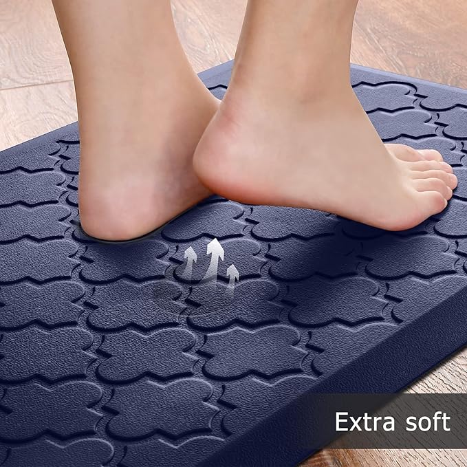 Kitchen Mat [2 PCS] Cushioned Anti-Fatigue Floor Mat Water Resistant Non-Skid Kitchen Mats and Rugs Ergonomic Comfort Foam Kitchen Rugs Standing Mat for Floor Office Sink (Blue,20"x30"+20"x47")