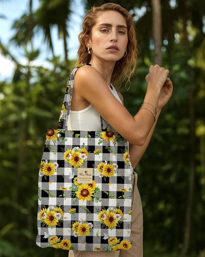 Miss Adola Corduroy Tote Bag for Women - Reusable Totes with Magnetic Buckle & Pocket Aesthetic Design Work Grocery Bags