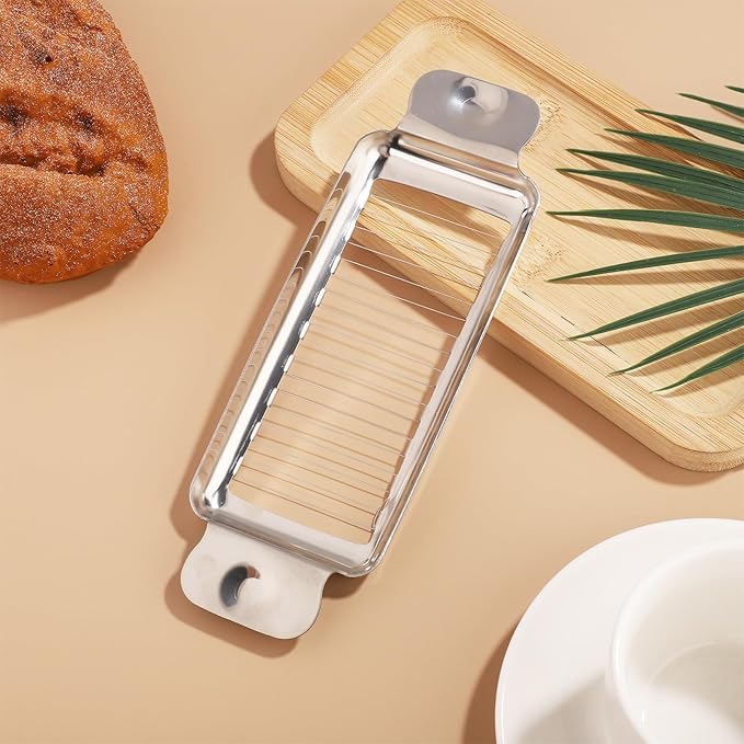 Butter Slicer Cutter, Stainless Steel Ergonomic Cheese Slicer Cheese Even Stick Slicing Tool for Portion Control Cheese Wire Slicer with Portable Grip for Food Square Block Butter(Silver)
