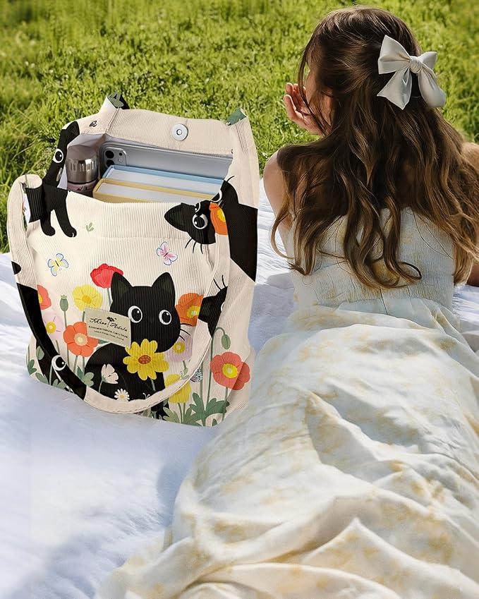 Miss Adola Corduroy Tote Bag for Women - Reusable Totes with Magnetic Buckle & Pocket Aesthetic Design Work Grocery Bags