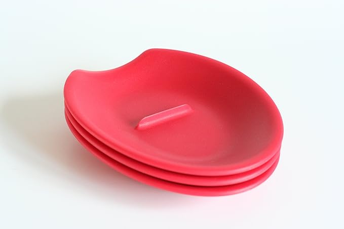 THE ORIGINAL Crack'em Egg Cracker & Spoon Rest (Red 3-Pack) - Perfectly Cracks Eggs & Contains Messes - Easy to Use & Clean - Great for Kids - Prevents Broken Yolks