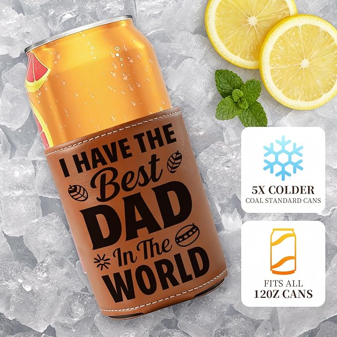 Fathers Day Gift for Dad- Keeps Cold 12Oz Can Cooler Insulated No Wet Hands, Dad Birthday Gifts from Daughter Son with Gift Box for Father's Day Retirement, Cauife Slim Can Koozie for Beer Soda