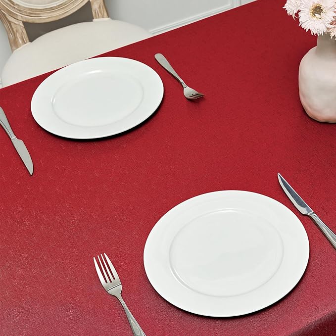 Veblandy 2 Pack Rectangle Tablecloth, 60x104 inch, Water Resistant Wrinkle Free Linen Textured Table Cloth Washable, Decorative Fabric Table Cover for Dining, Party and Camping, Red