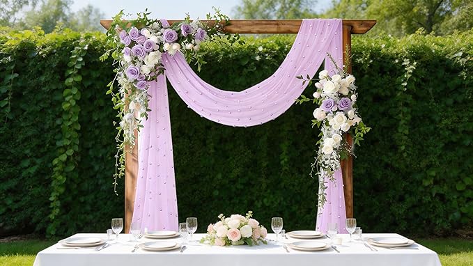 Socomi Pearl Table Runner Lilac Purple Summer Wedding Arch Draping Fabric 19FT Sheer Tulle Chiffon Gauze Cheese Cloth Outdoor Drapes for Birthday Party Baby Shower Bridal Engagement Decor