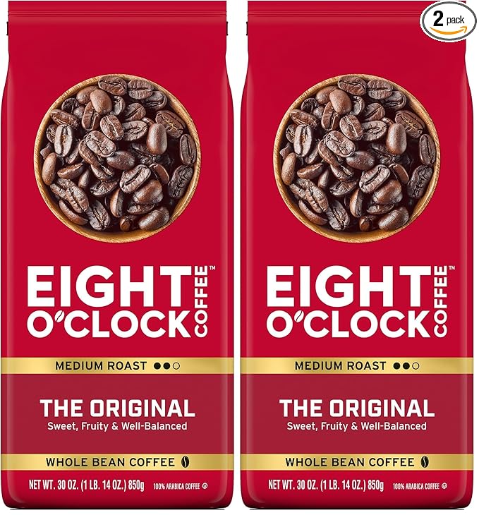 Eight O'Clock Coffee The Original, Medium Roast Whole Bean Coffee, Sweet, Fruity, Well Balanced, 30 Ounce (Pack of 2)