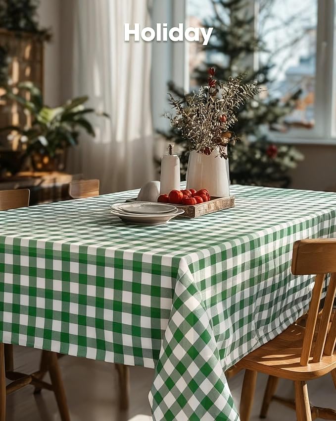 Pureegg Premium Use and Throw Table Covers 10 Pack 54x108 Inch Black for Rectangular Tables, Green Plaid