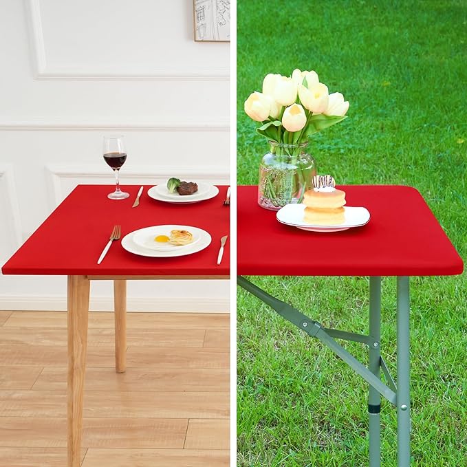 NEWISHER Fitted Rectangle Tablecloth 36 x 60 Inch Elastic Table Cloth Stretch Spandex Table Cover Red Washable Polyester Table Top Cap Cover for Dining Picnic Camping Indoor and Outdoor