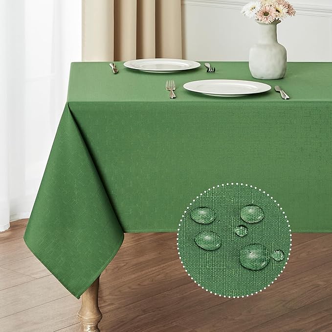 Veblandy Rectangle Tablecloth Waterproof 60x104 inch Linen Textured Table Cloth Stain and Wrinkle Resistant Washable, Decorative Fabric Table Cover for Dining, Party and Camping, Green