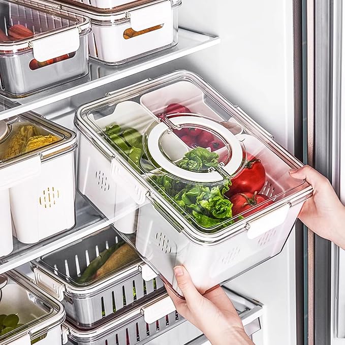 RTHIEAI Refrigerator Organizer With Lids (3 Compartments), Fridge Storage, Fridge Organizers And Storage Clear, Fridge Organization, Storage Containers, Stackable With Lid Fridge Organizers