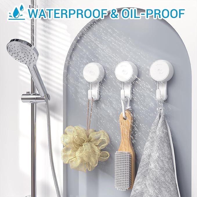 LUXEAR Heavy Duty Waterproof Shower Hooks 2 Pack - Suction Hook, No Drill Damage-Free Removable Reusable Wall Hooks for Bathroom Kitchen Towel Bathrobe Loofah Shower Hooks (Max Load 11LB/5KG)