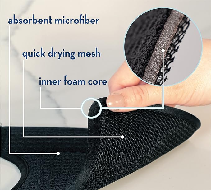 S&T INC. Microfiber Kitchen Faucet Sink Mat Drip and Splash Catcher with Snap Fastener, Absorbent and Reversible, 15 Inch x 5.5 Inch, Black