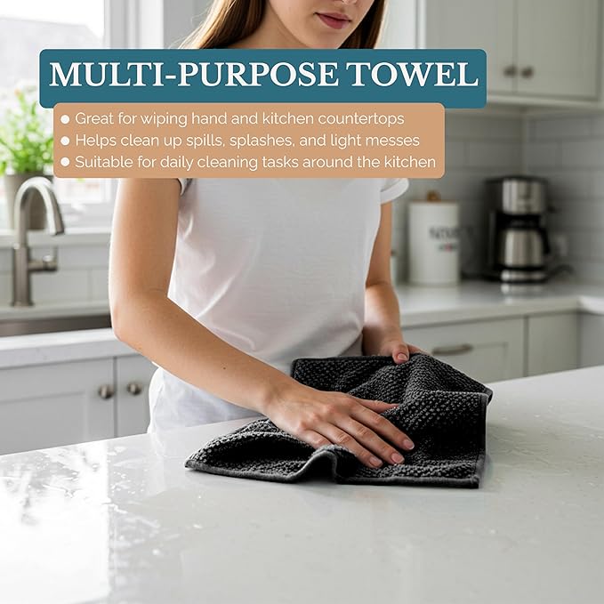 Casa Platino Dish Towels and Dish Cloths for Washing Dishes, 8 Piece Kitchen Towel and Dishcloth Set for Sinkside Duties – A Sleek Staple for Efficient Post-Meal Cleanup – Black