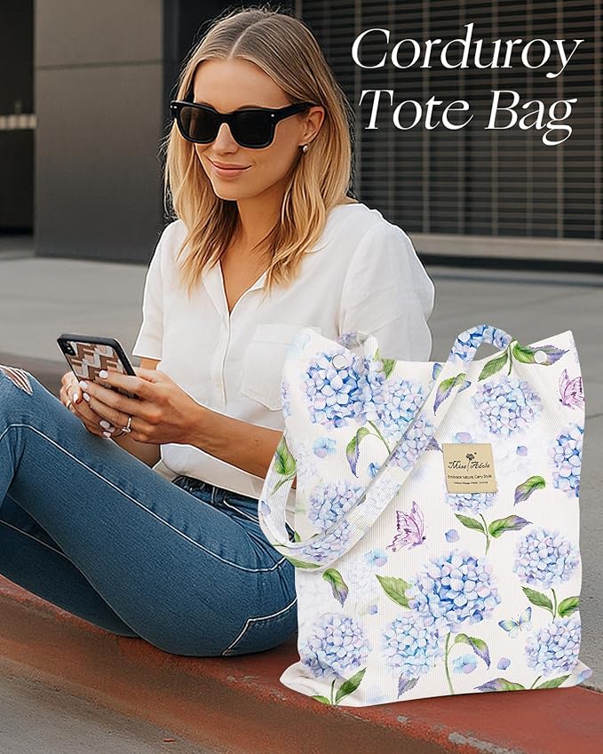 Miss Adola Corduroy Tote Bag for Women - Reusable Totes with Magnetic Buckle & Pocket Aesthetic Design Work Grocery Bags