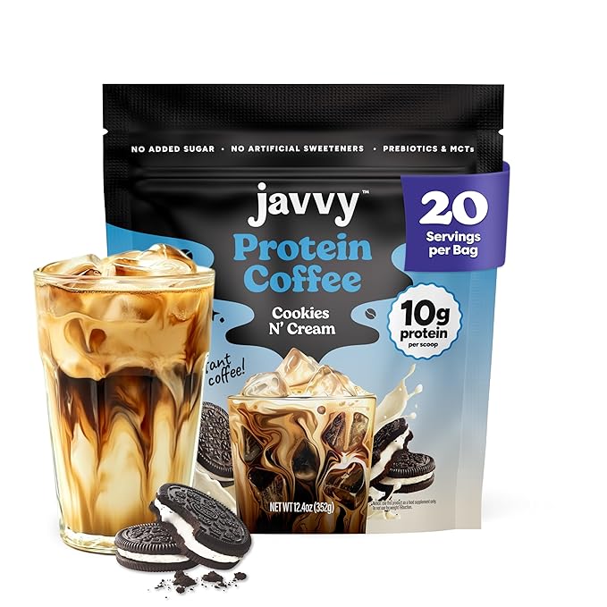 Cookies N’ Cream Protein Iced Coffee - Premium Whey Protein & Instant Iced Coffees - 100% Natural Cold Brew - Zero Artificial Flavors & Sweeteners, 80 mg Caffeine, No Added Sugar, 20 Servings