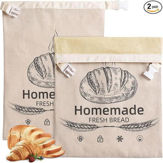 2 Pack Beeswax Bread Bags for Sourdough,Reusable Organic Linen Beeswax Bread Bag for Homemade Sourdough 17 x 12.6 Inches Food Storage Cloth Bag – Freezer-Friendly & Freshness Preservation