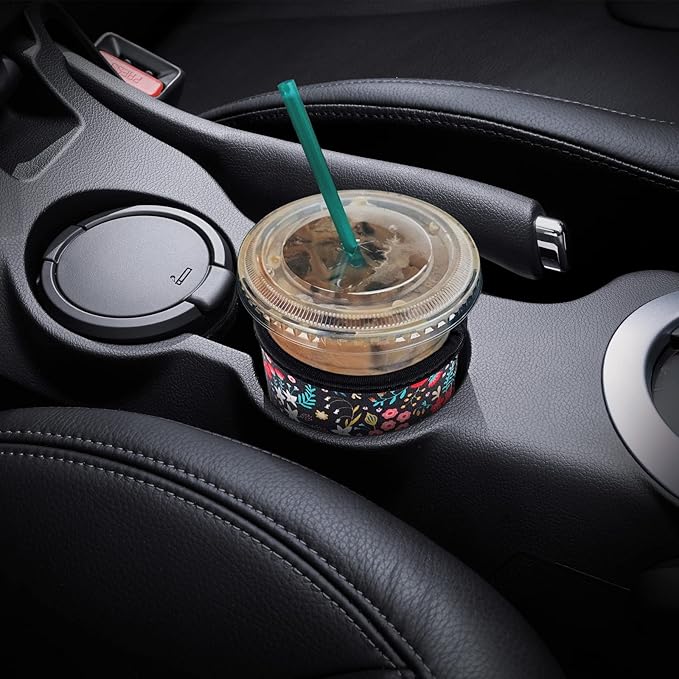 YR Reusable Neoprene Insulator Sleeve for Iced Coffee Cups, 3 Pack Coffee Coolies sleeves for Iced & Hot Drinks, Cold Beverage Cooler Compatible with Starbucks Coffee and More (Little Flower)