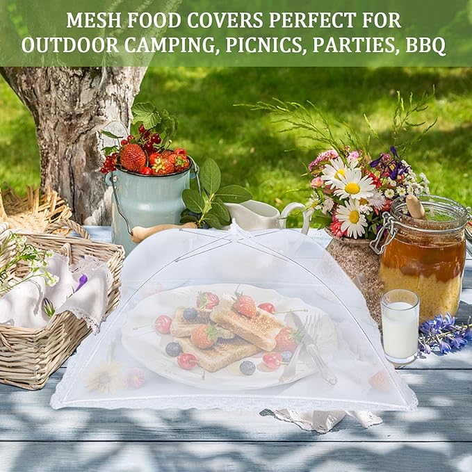 6 Pack Food Covers for Outdoors Mesh Screen Include 2 Extra Large (40"X 24") & 4 Standard (17"X 17") Food Tents Collapsible and Reusable Mesh Food Covers for Outside, BBQ Party Supplies, Fruit