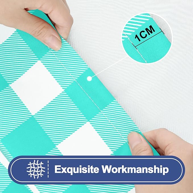 Smiry Picnic Table Cloth 2 Pack, Waterproof Elastic Fitted Tablecloths for 6FT Rectangle Tables, Washable Polyester Buffalo Plaid Tablecloth for Camping, Dining & Outdoor (Teal & White, 30" x 72")