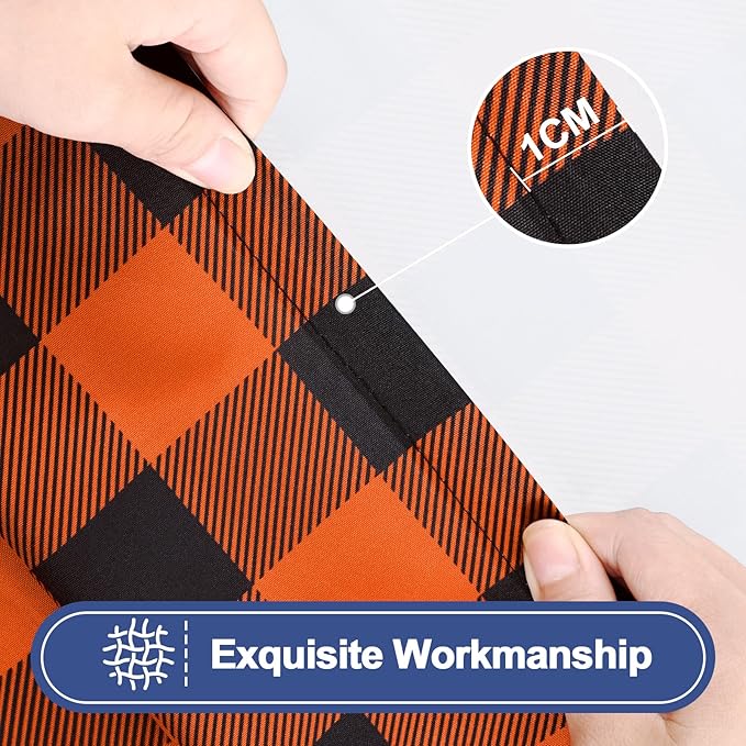 Smiry Picnic Table Cloth 2 Pack, Waterproof Elastic Fitted Tablecloths for 8FT Rectangle Tables, Washable Polyester Buffalo Plaid Tablecloth for Camping, Dining & Outdoor (Black & Orange, 30" x 96")