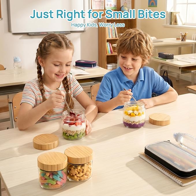 Vtopmart 8 Pack 10oz Glass Overnight Oats Containers with Bamboo Lids, Portable Wide Mouth Glass Jars Leak-proof, Reusable Food Storage Containers for Meal Prep, Jam, Sauce, Salad Dressing, and Snacks