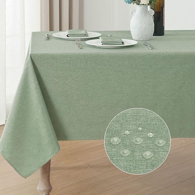 Veblandy 2 Pack Rectangle Tablecloth, 60x84 inch, Water Resistant Wrinkle Free Linen Textured Table Cloth Washable, Decorative Fabric Table Cover for Dining, Party and Camping, Sage Green