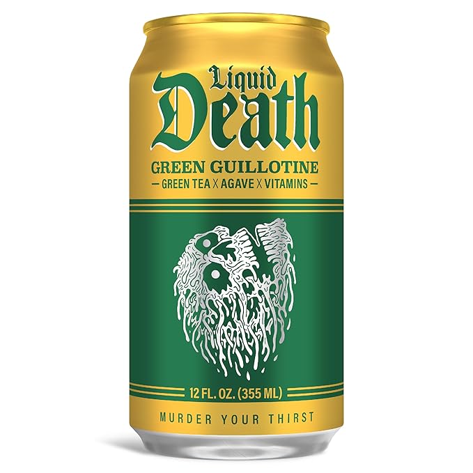 Liquid Death Iced Tea - Green Guillotine (Green Tea), Less Sugar*, Boost of Caffeine, B Vitamins, No Artificial Sweeteners, 12 Fl Oz (Pack of 12)