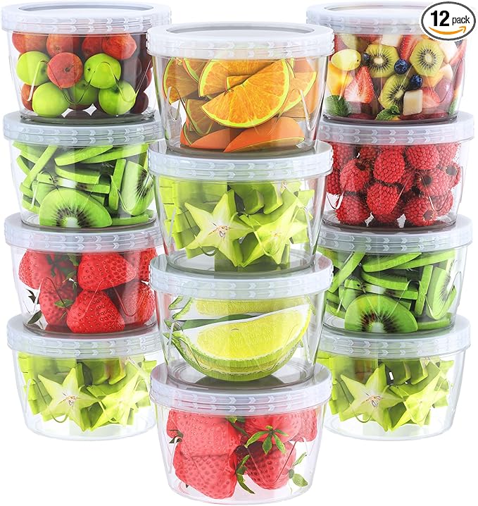 12 Pack-17oz Reusable Freezer Storage Containers, [STURDIER and MORE DURABLE] Airtight Plastic Food Storage Containers with Twist Top Lids, |BPA Free| Stackable | Leakproof| Microwave/Dishwasher Safe