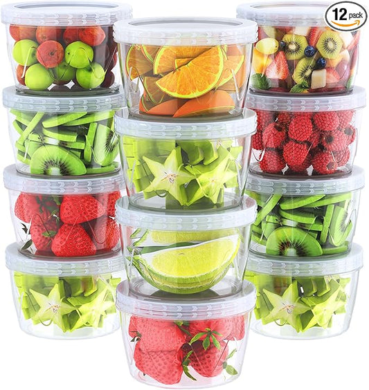 12 Pack-17oz Reusable Freezer Storage Containers, [STURDIER and MORE DURABLE] Airtight Plastic Food Storage Containers with Twist Top Lids, |BPA Free| Stackable | Leakproof| Microwave/Dishwasher Safe